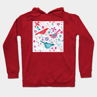 Bright Watercolor Birds and Flowers Hoodie